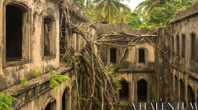 Ancient Building Ruins with Natural Overgrowth AI Image