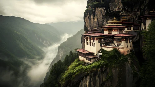 Bhutanese Monastery on Mountain Cliff