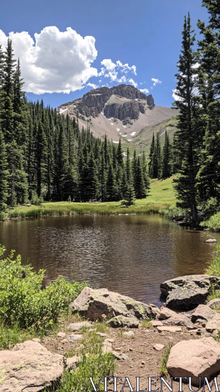 Serene Mountain Lake Scene AI Image