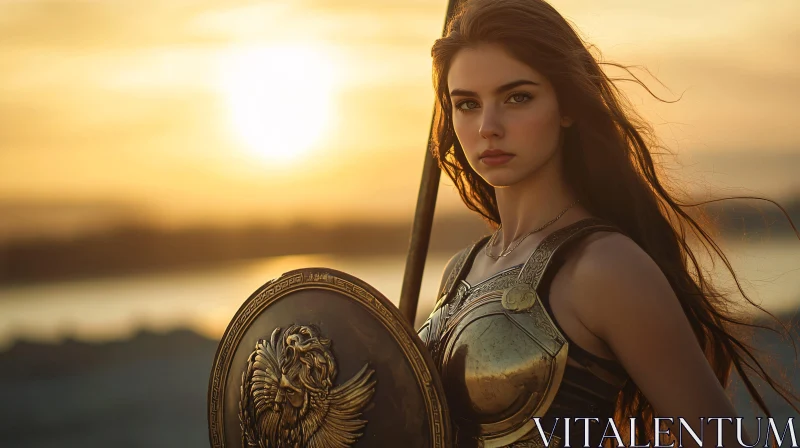 AI ART Female Warrior at Sunset