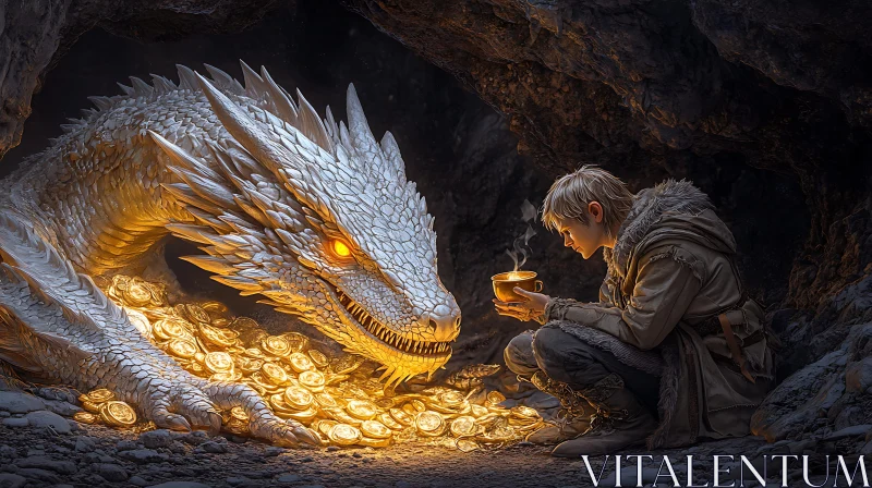 AI ART Boy and Dragon in Cave