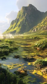 Idyllic Mountain and Stream Nature Scene