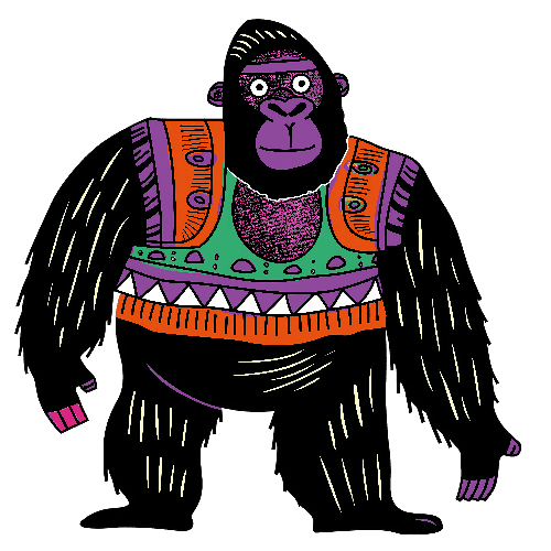 Cartoon Gorilla T-Shirt Design with Colorful Vest