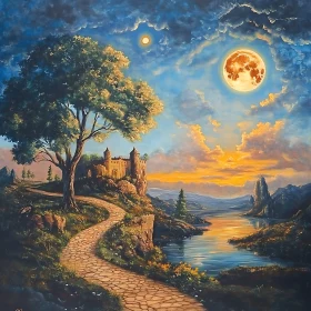 Castle Under Moonlight Painting