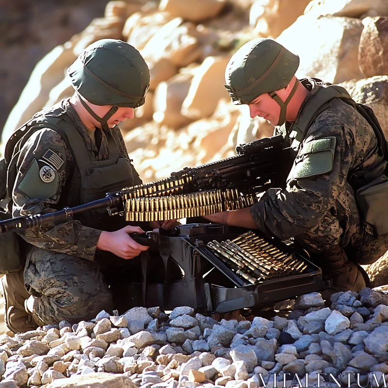 Military Men Loading Ammunition Box AI Image