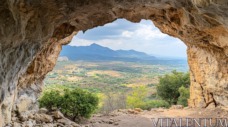 AI ART Scenic Cave Opening with Mountain and Valley View