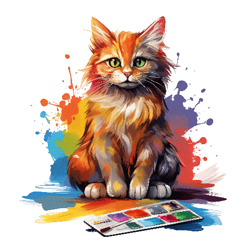 POD Design Digital Art: Cat on Palette with Colorful Backdrop