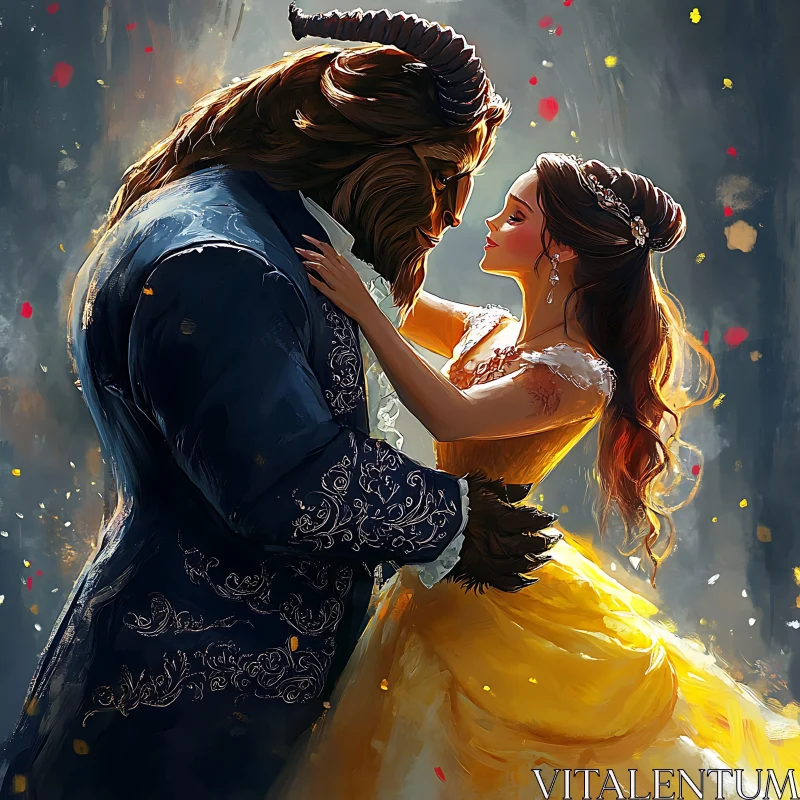 Belle and Beast: A Romantic Fairytale Moment AI Image