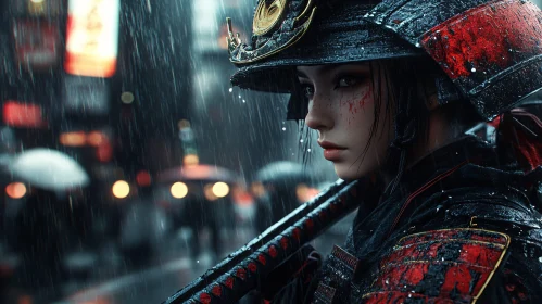 Female Samurai in Rain