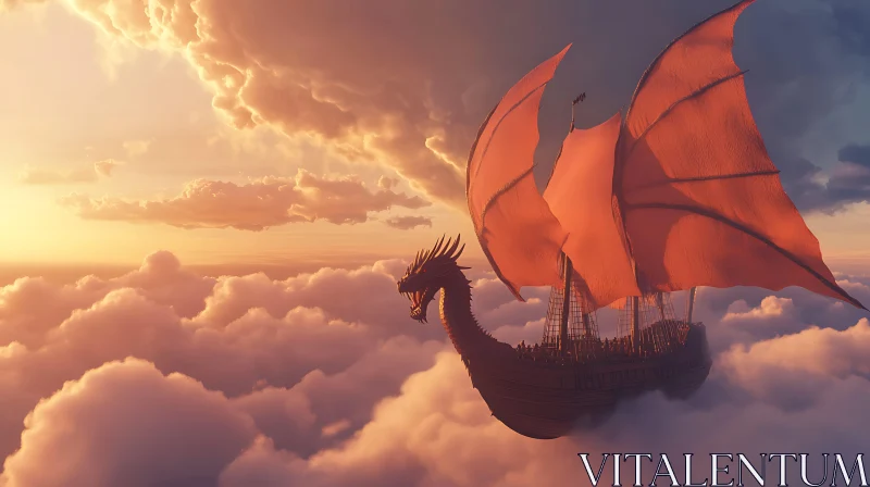 AI ART Airship Dragon Sailing Above the Clouds