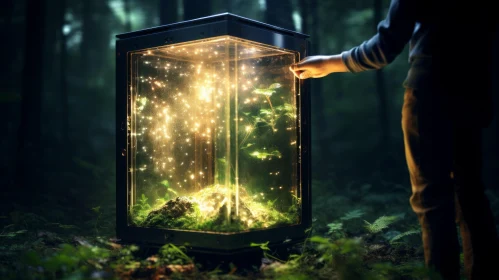 Eerie Glass Box with Glowing Plants in Forest | Futuristic Design