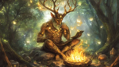 Mystical Forest Creature and Campfire Tales