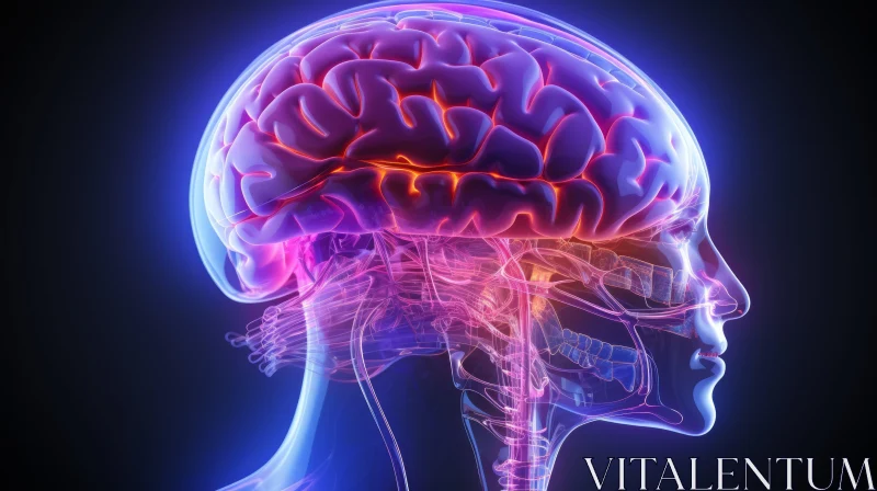 Illuminated Human Brain in Light Red and Purple | Detailed Anatomy AI Image