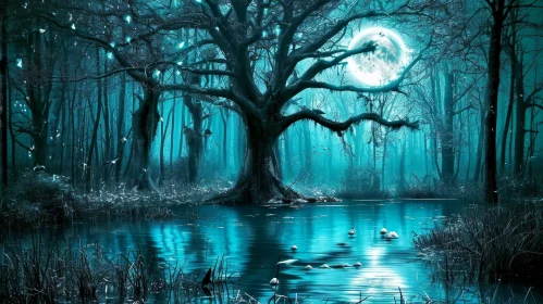 Moonlit Forest at Night: A Serene Landscape