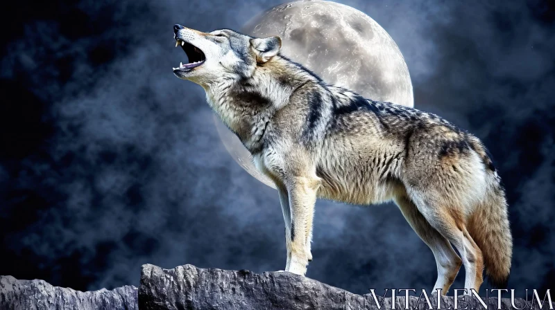 AI ART Powerful Wolf Howling at Moon - Capturing the Essence of the Wild