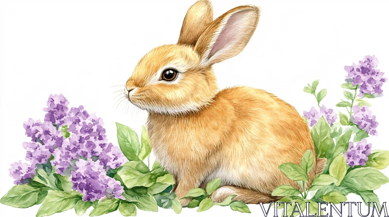 AI ART Watercolor Rabbit Among Lavender