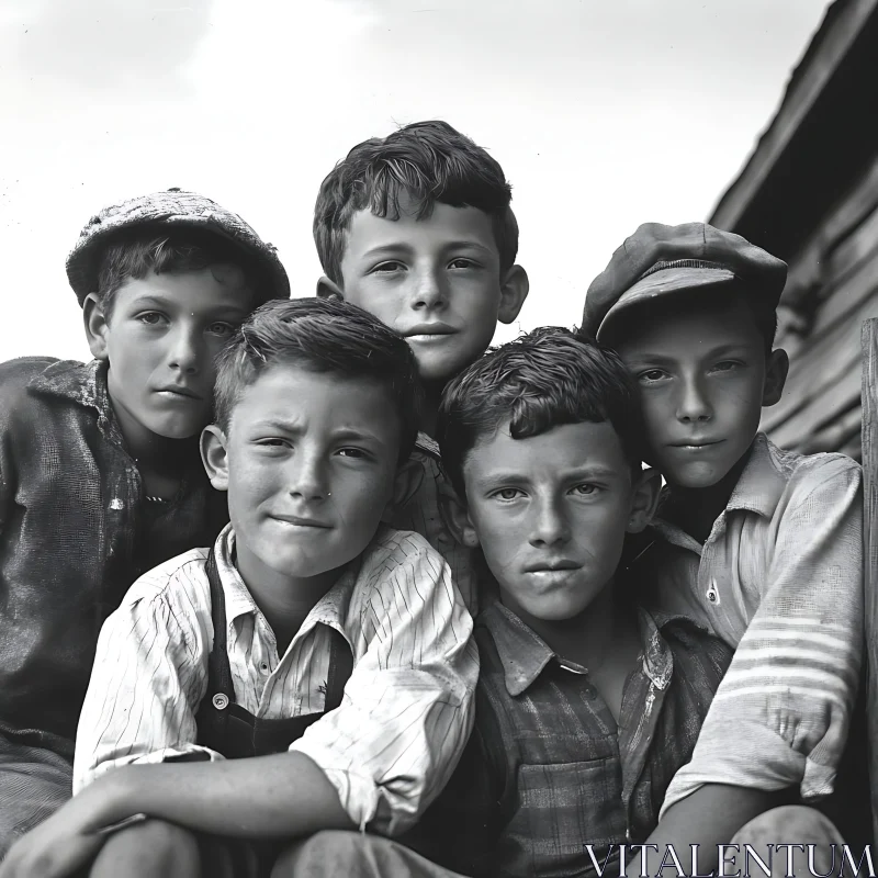 AI ART Monochrome Youth: A Vintage Boys Portrait