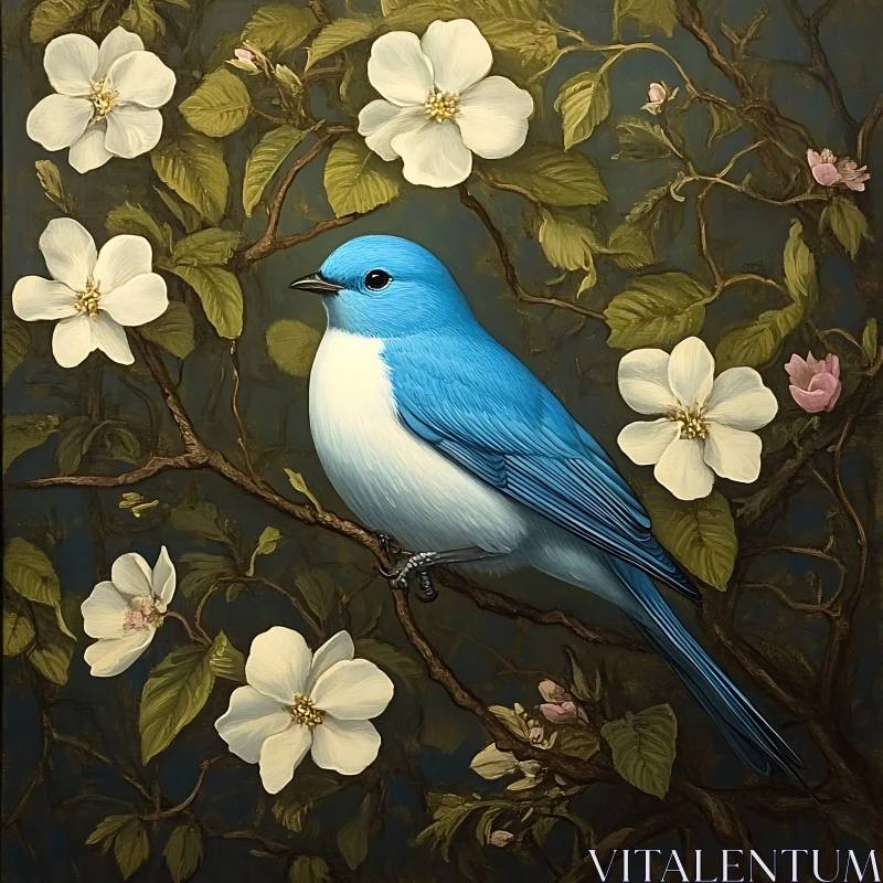 Bird with White Flowers AI Image