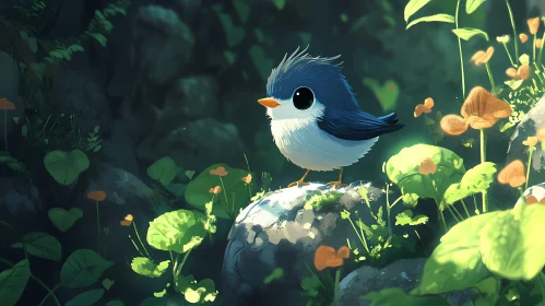 Cute Bird Among Lush Foliage