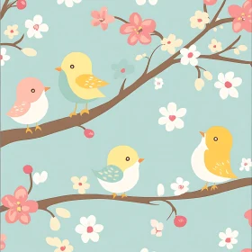 Pastel Birds on Flowering Branches