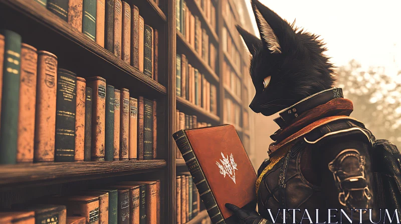 Anthropomorphic Cat Reading a Book AI Image