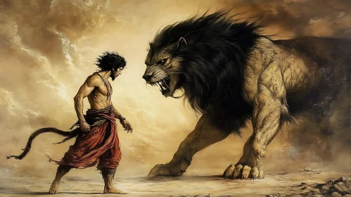 Face to Face: Man and Lion