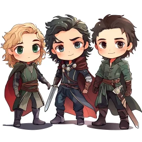 Three Chibi Warriors in Fantasy Attire