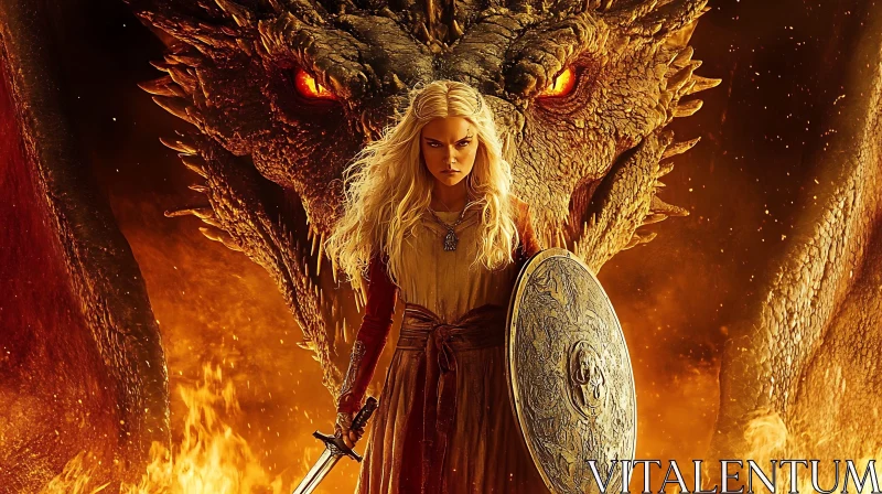 AI ART Blonde Warrior with Dragon Protector