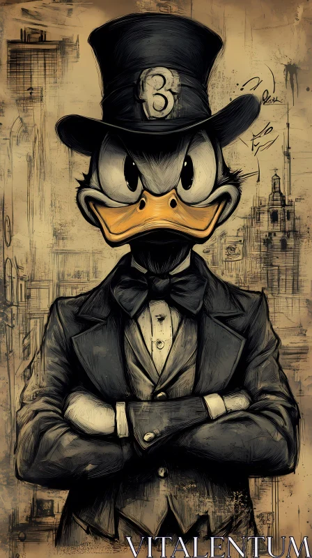 Retro Duck in Vintage Attire AI Image