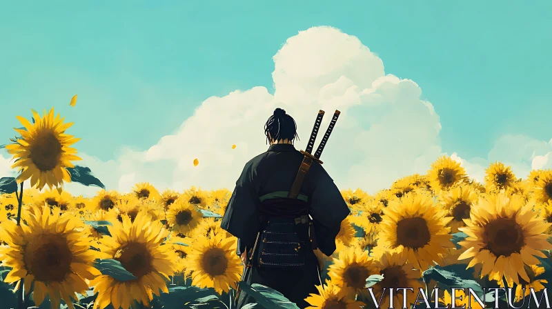 AI ART Swordsman Amongst Sunflowers