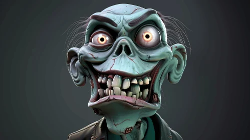 3D Rendered Zombie Head in a Dark Grey Background