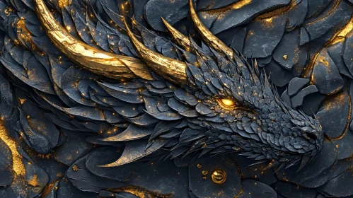 Dragon with Golden Horns and Scales