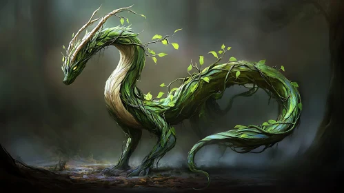 Green Dragon in the Mystical Forest