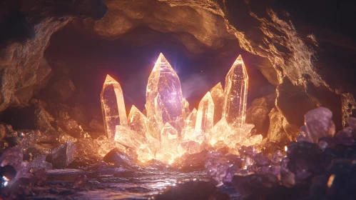 Glowing Crystals in a Rocky Cave