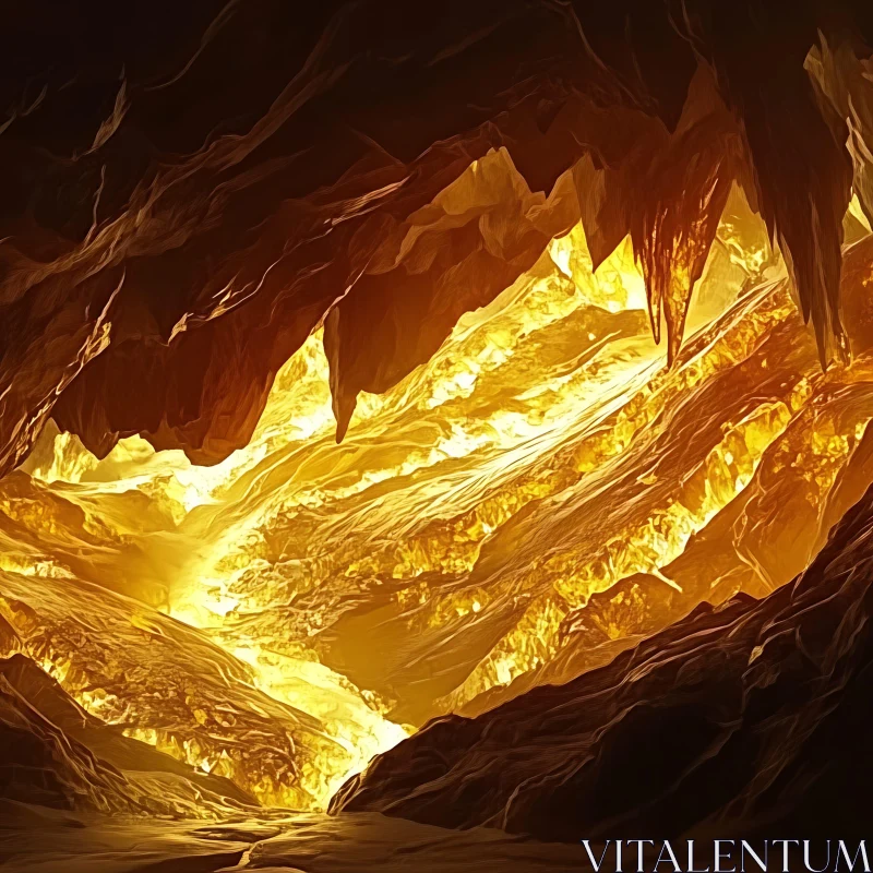 Fiery Underground Cavern AI Image