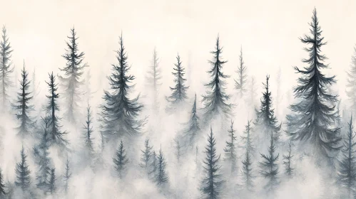 Mysterious Foggy Pine Trees