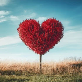 Red Heart Tree in Golden Field