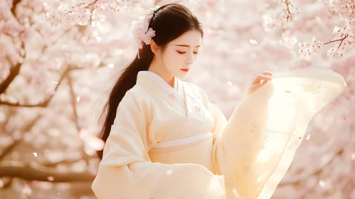 Asian Woman Portrait with Blossoms