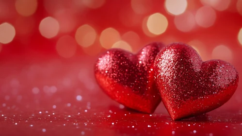 Two Red Hearts with Bokeh Background