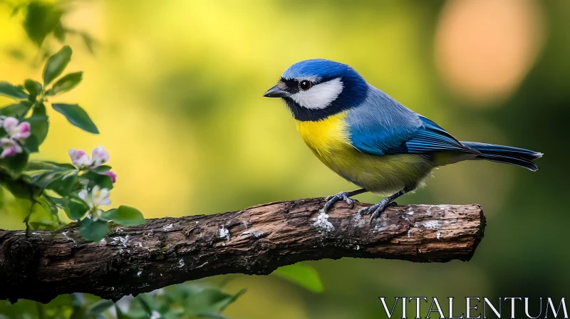 Vibrant Blue Tit on Branch AI Image