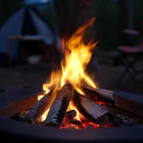 Warm Campfire Flames at Campsite