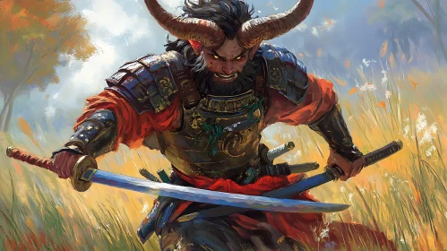 Fierce Oni Warrior with Swords