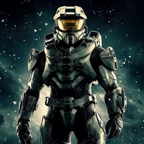 Armored Warrior Amidst the Stars
