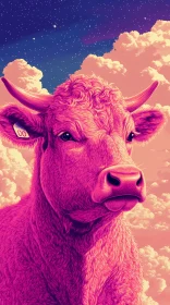 Dreamlike Pink Cow with Clouds