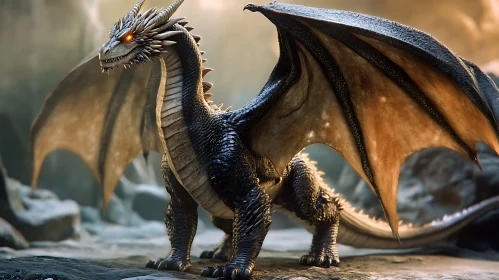 Winged Dragon with Fiery Eyes