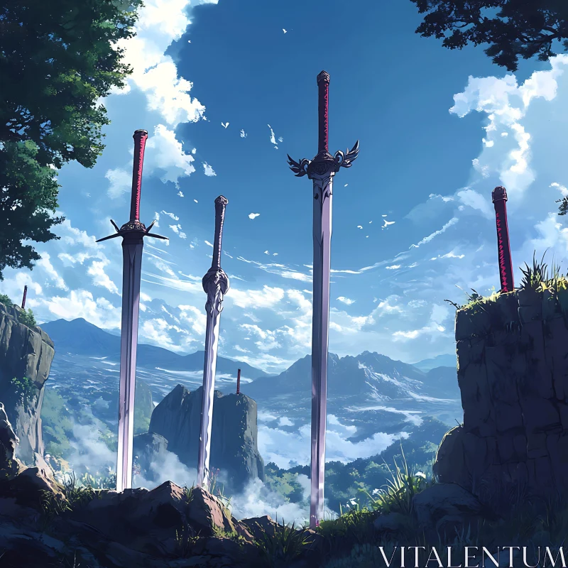 Fantasy Swords Landscape Art AI Image