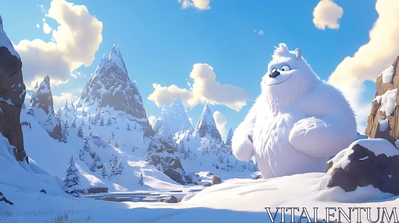 Friendly Yeti in Winter Wonderland AI Image