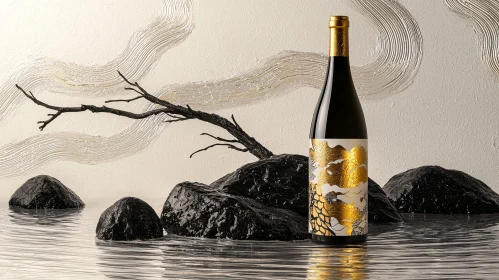 Wine Bottle with Artistic Golden Label