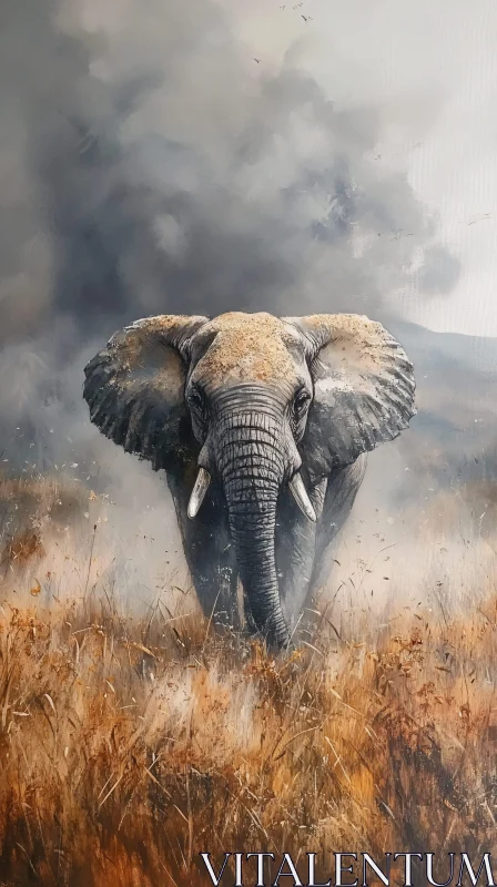 Elephant Crossing the Savannah AI Image