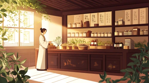 Indoor Serenity with Woman and Flora